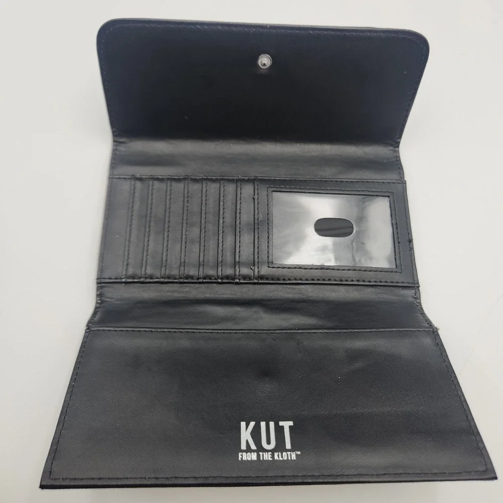 KUT From The Kloth Black‎ White Stripe Trifold Wallet Clutch Organizer - Snap